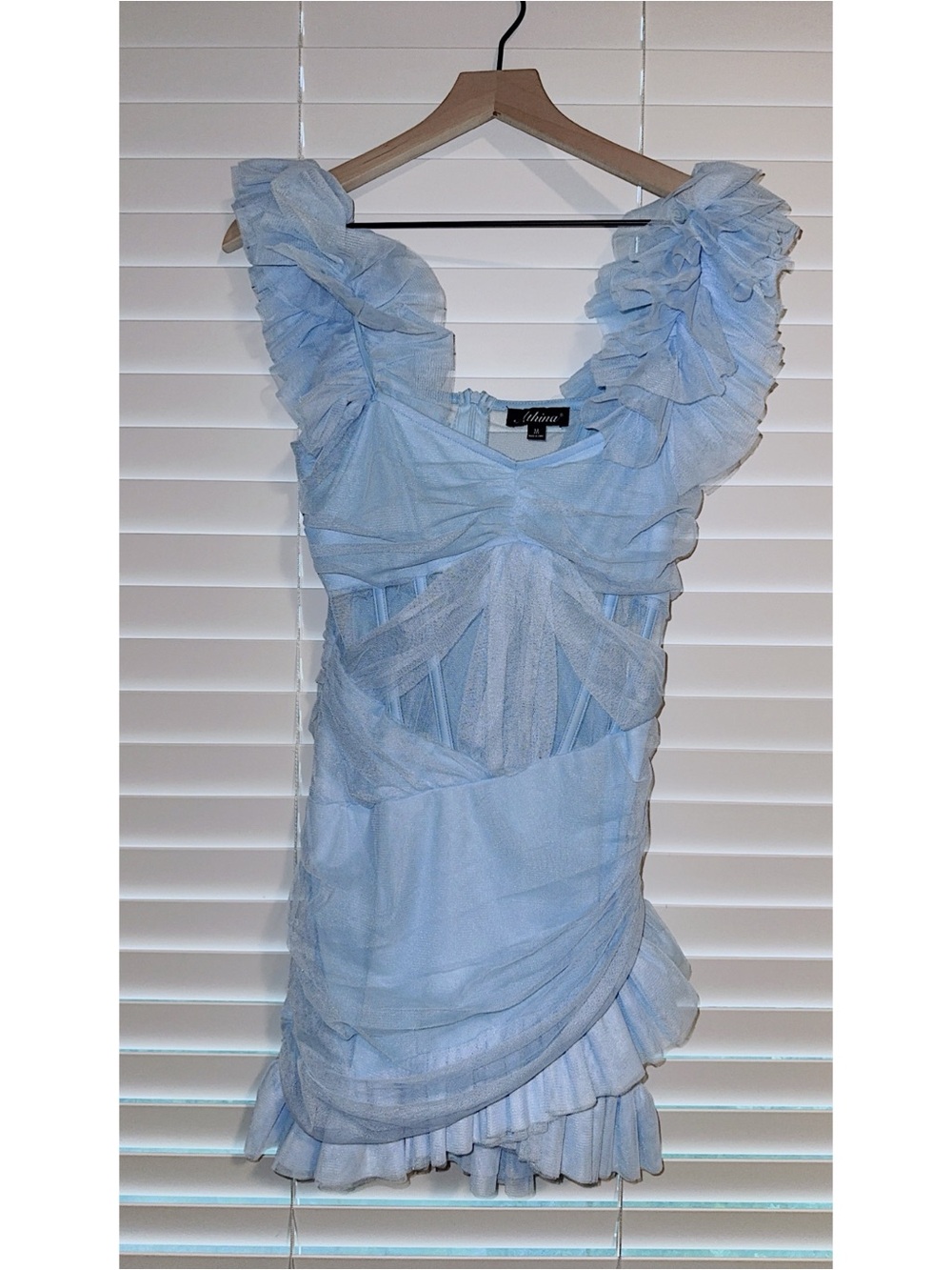 Sky Blue Ruffled Tulle Cocktail Dress